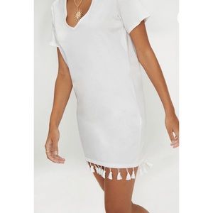 White Tassel Trim T Shirt Dress